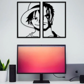 Pirate Monkey Duo D. Luffy Split Panel Shanks Wall Art 1 piece - 2-Piece Anime-Inspired Silhouette for Home Decor